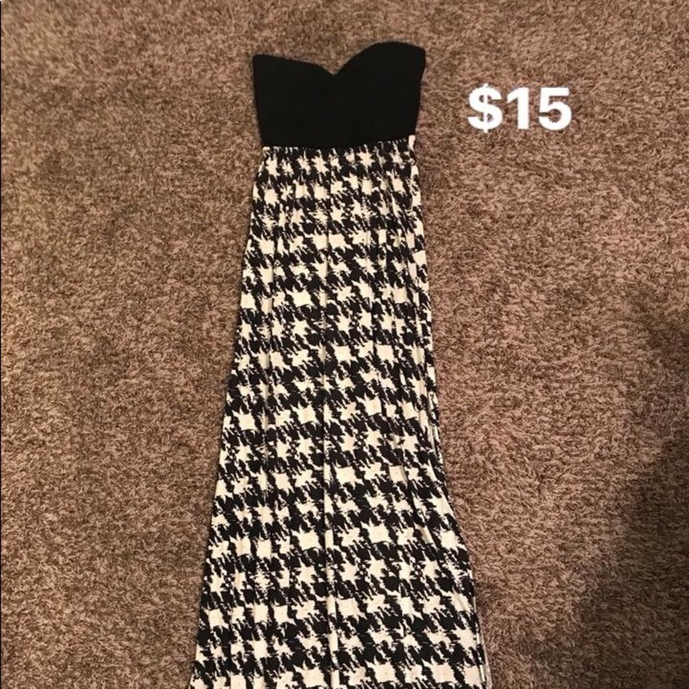 Houndstooth strapless maxi